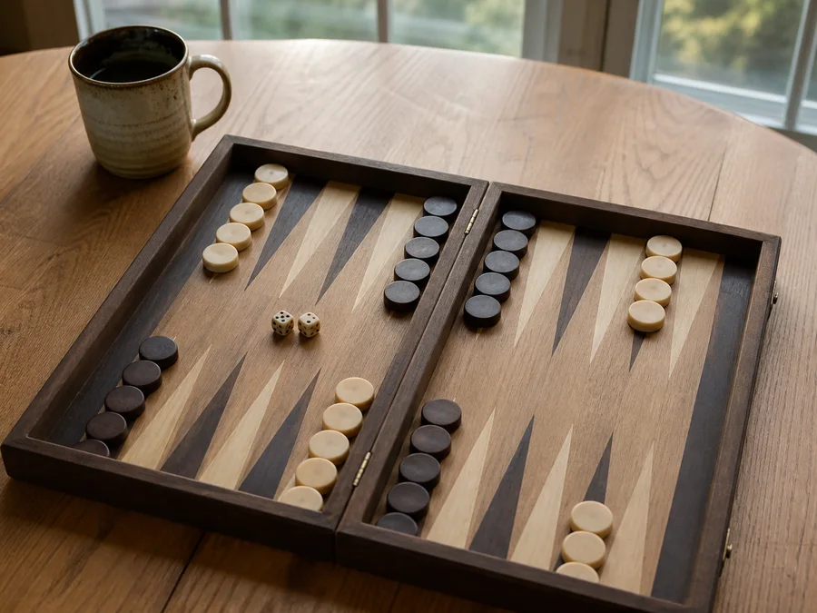 Backgammon opening on a 24-point board, with 15 checkers on each side in the standard layout
