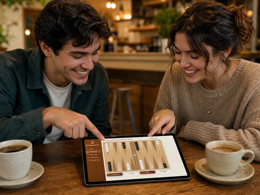 Two players sharing one device for a face-to-face backgammon game